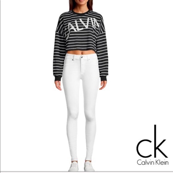 Calvin Klein Performance Cropped Sweatshirt Striped Logo Front Women’s Size M - Picture 7 of 12